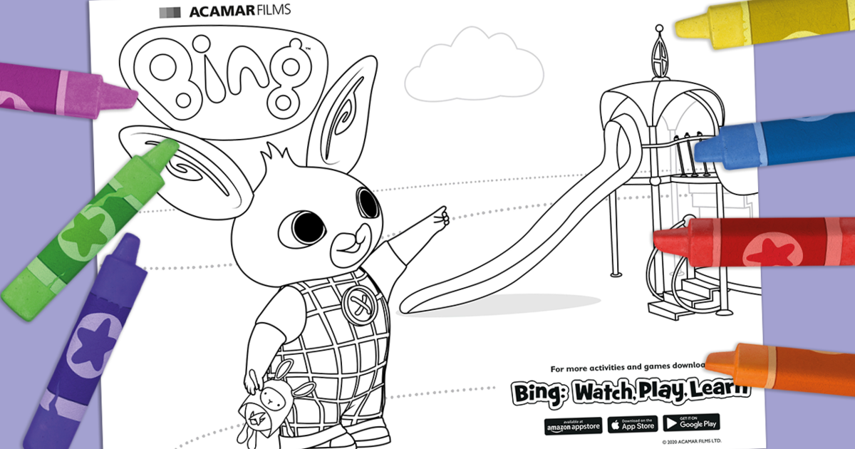 Bing at the Park Colouring Sheet | Bing Bunny